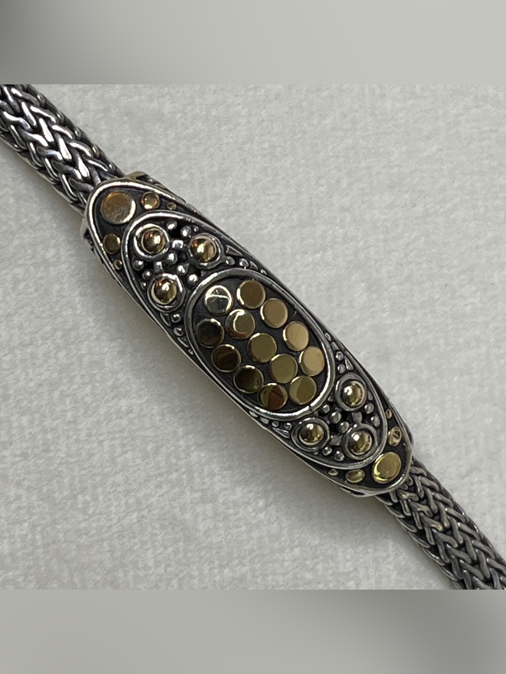 John Hardy Sterling Silver & 18K Gold Dot ID Wheat Chain Bracelet
